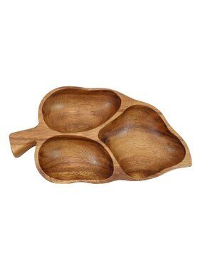 DOLPHIN Genuine Monkey-Pod Divided 3-Section Leaf Serving Bowl Tray Phillipines
